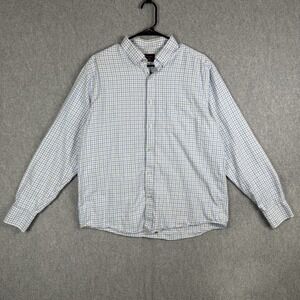 Untuckit Button Down Shirt Men's Large Plaid Blue Gray White 100% Cotton